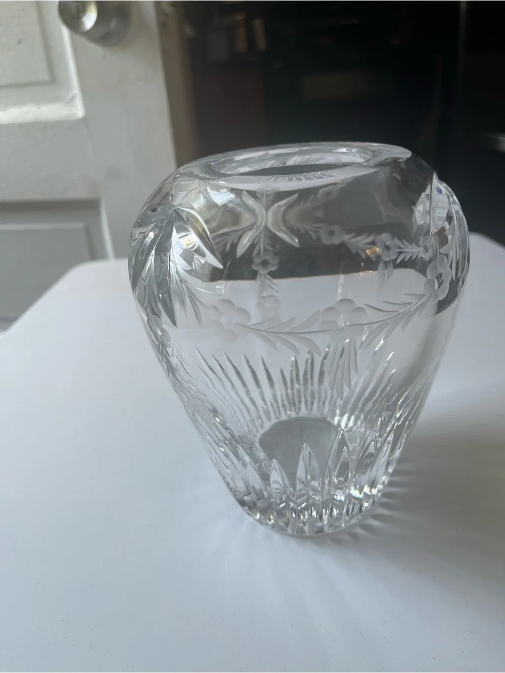 VTG Cut Crystal Rose Bowl Vase 6” Etched Flower Floral Flowers Starburst